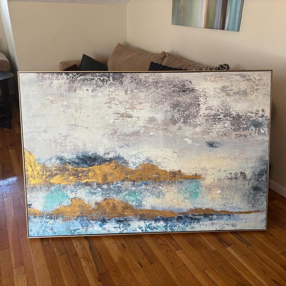Abstract Canvas Art with Gold and Blue Accents